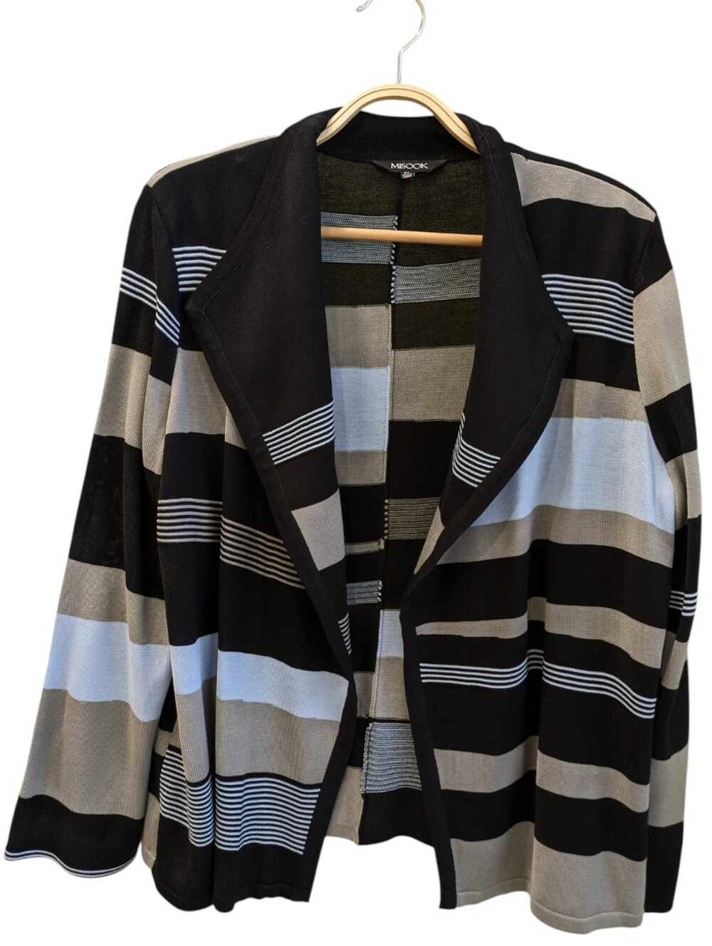 Misook Striped Cardigan Sweater Jacket Petite Large PL Open Front Drape Knit - Picture 9 of 9